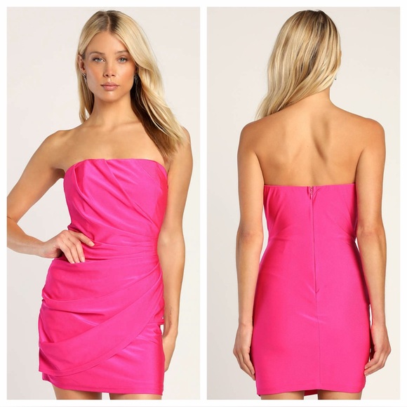 Lulus Dresses & Skirts - Lulus Total Treat Hot Pink Ruched Strapless Bodycon Mini Dress